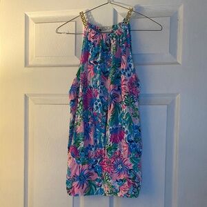 Lilly Pulitzer Multicolor Floral Top with Gold Chain